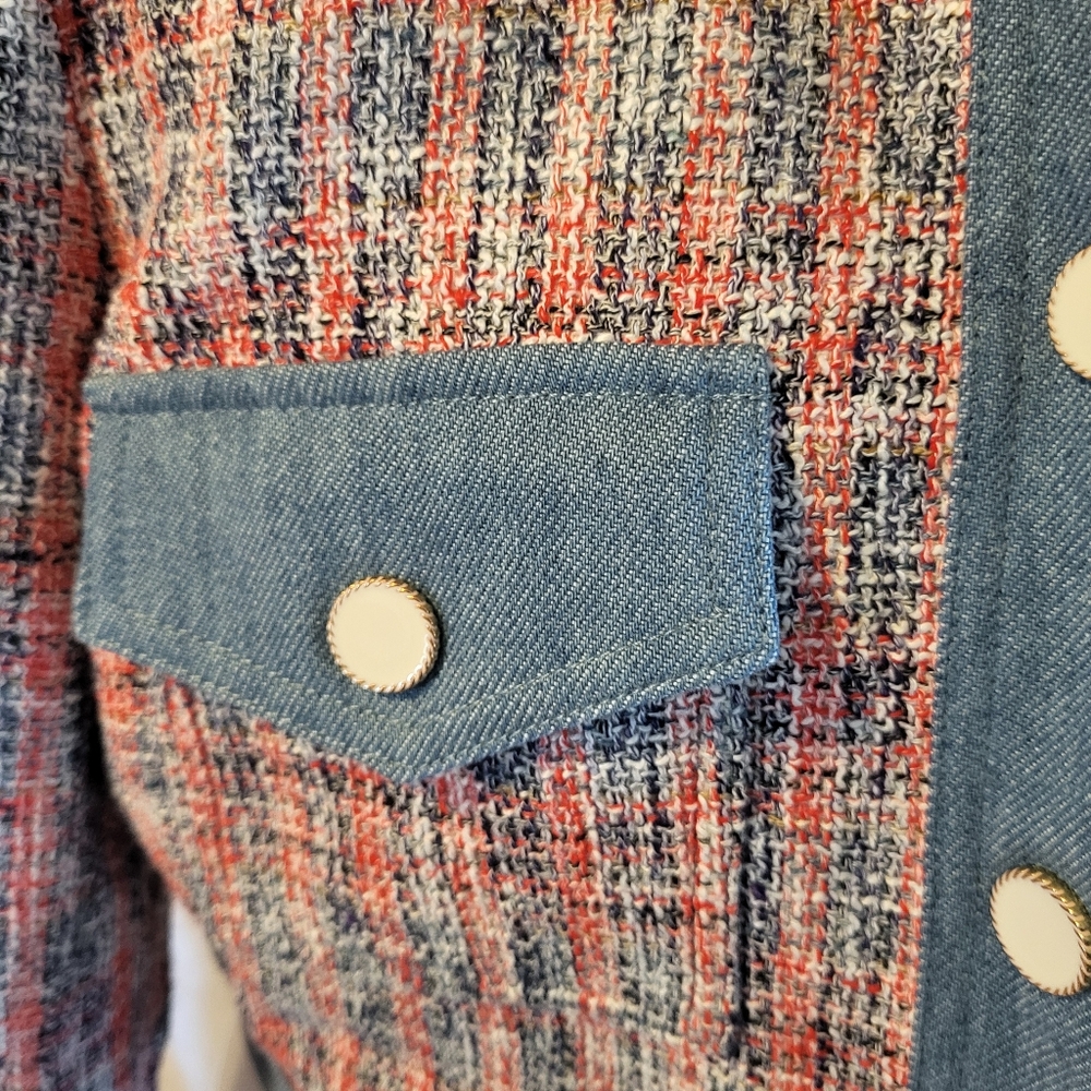 House Of Harlow 1960 Preppy Tweed Cropped Pearscen Button Blazer Size M, Blue - Picture 2 of 16